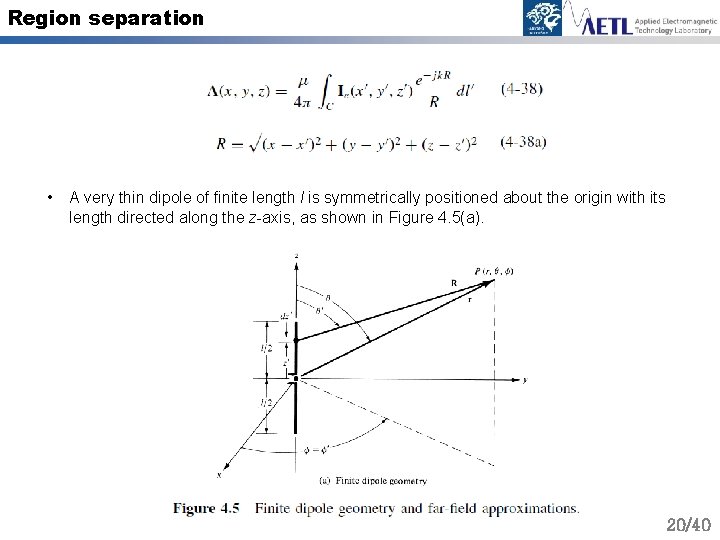 Region separation • A very thin dipole of finite length l is symmetrically positioned