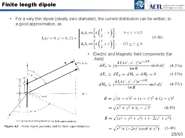 Finite length dipole • For a very thin dipole (ideally zero diameter), the current