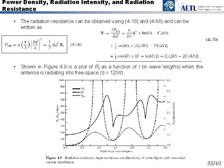 Power Density, Radiation Intensity, and Radiation Resistance • The radiation resistance can be obtained