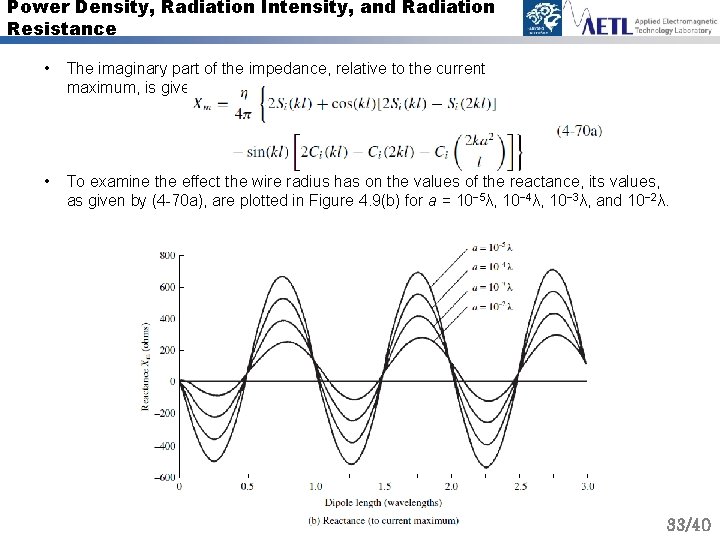 Power Density, Radiation Intensity, and Radiation Resistance • The imaginary part of the impedance,