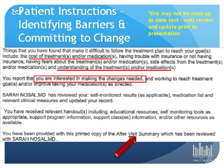  Patient Instructions – Identifying Barriers & Committing to Change *this may not be