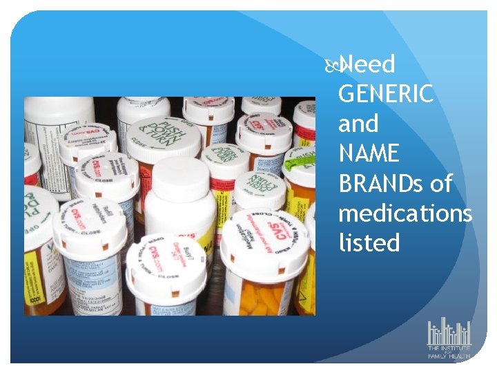 Need GENERIC and NAME BRANDs of medications listed 