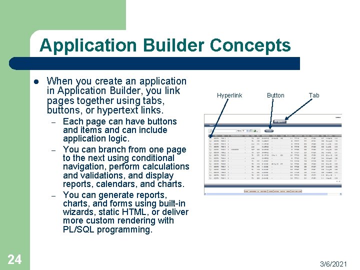Application Builder Concepts l When you create an application in Application Builder, you link