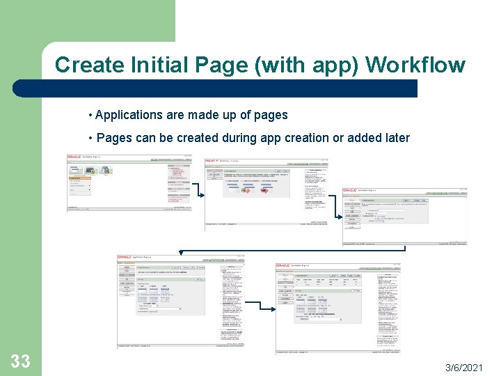 Create Initial Page (with app) Workflow • Applications are made up of pages •