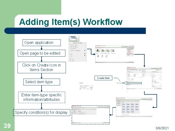 Adding Item(s) Workflow Open application Open page to be edited Click on Create Icon