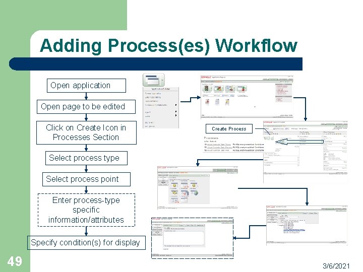 Adding Process(es) Workflow Open application Open page to be edited Click on Create Icon