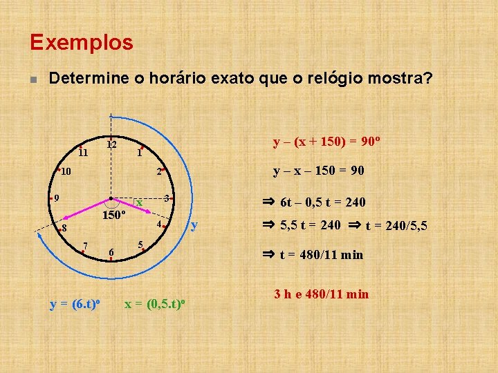 Exemplos n Determine o horário exato que o relógio mostra? 11 12 1 y