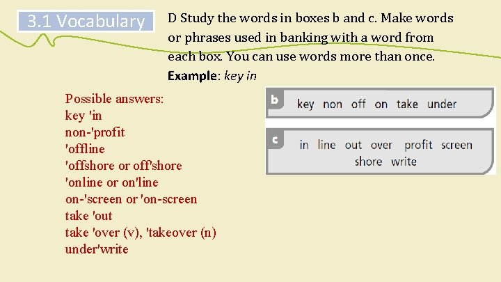 3. 1 Vocabulary D Study the words in boxes b and c. Make words