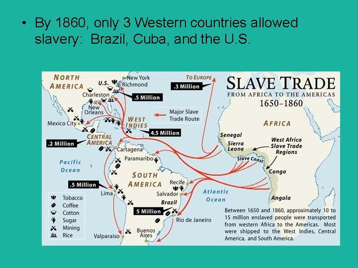  • By 1860, only 3 Western countries allowed slavery: Brazil, Cuba, and the