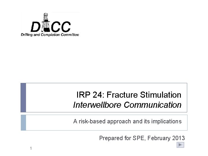 IRP 24: Fracture Stimulation Interwellbore Communication A risk-based approach and its implications Prepared for