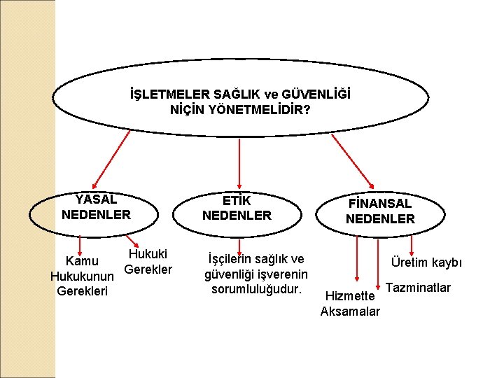 İŞLETMELER SAĞLIK ve GÜVENLİĞİ NİÇİN YÖNETMELİDİR? YASAL NEDENLER Hukuki Kamu Gerekler Hukukunun Gerekleri ETİK