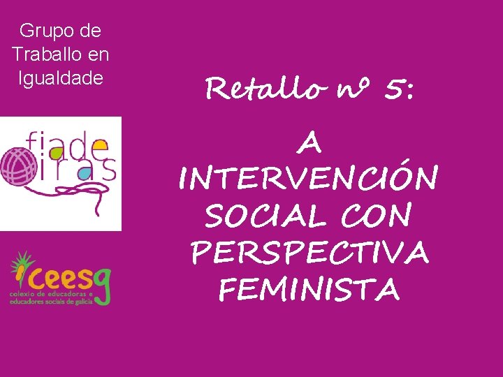 Grupo de Traballo en Igualdade Retallo nº 5: A INTERVENCIÓN SOCIAL CON PERSPECTIVA FEMINISTA