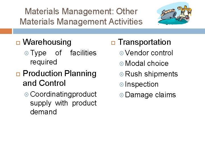 Materials Management: Other Materials Management Activities Warehousing Type of required facilities Production Planning and