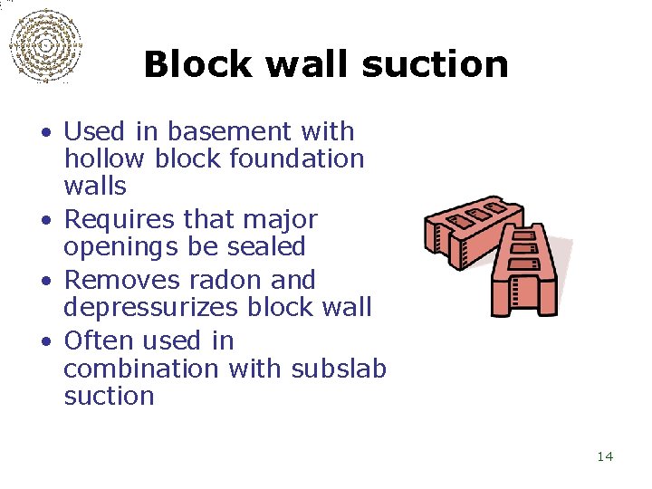 Block wall suction • Used in basement with hollow block foundation walls • Requires