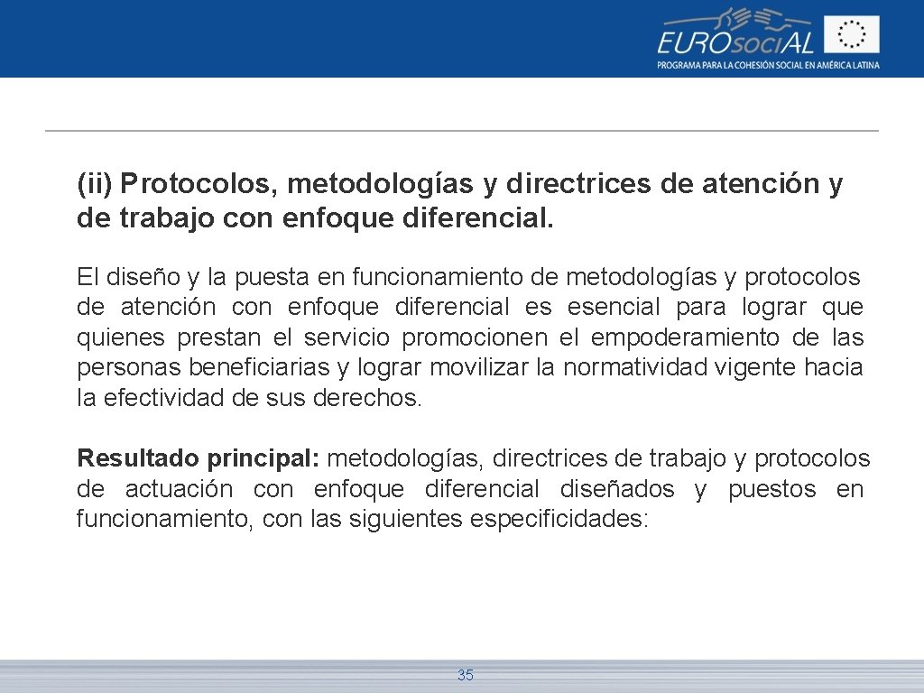 (ii) Protocolos, metodologías y directrices de atención y de trabajo con enfoque diferencial. El