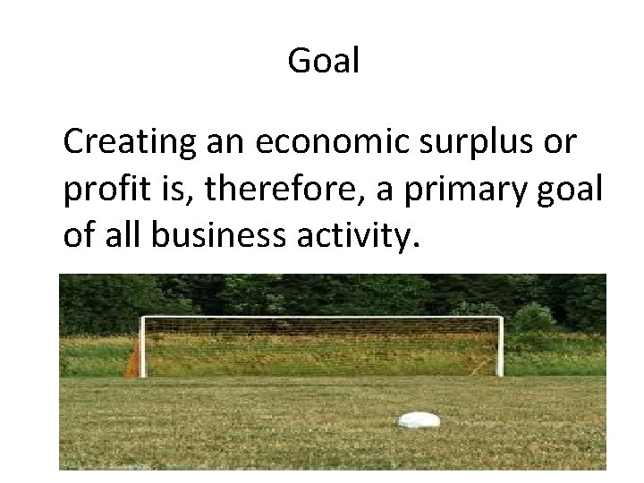 Goal Creating an economic surplus or profit is, therefore, a primary goal of all