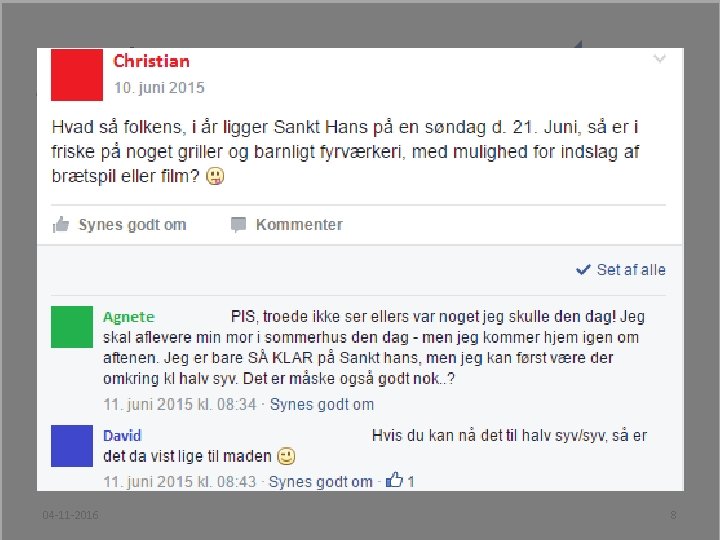 Analyse • Deklarativer som opklarende spørgsmål d • Opklaringssekvenser – Sekventialitet (Shegloff 2007) –