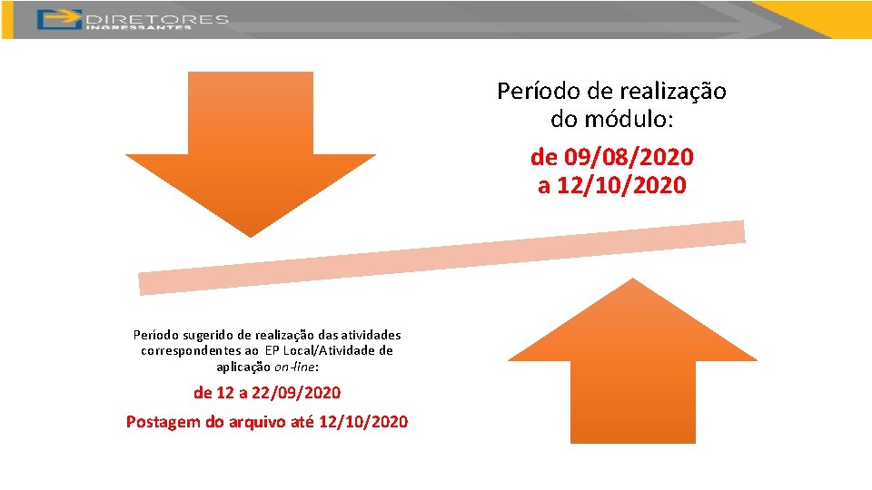 Período de realização do módulo: de 09/08/2020 a 12/10/2020 Período sugerido de realização das