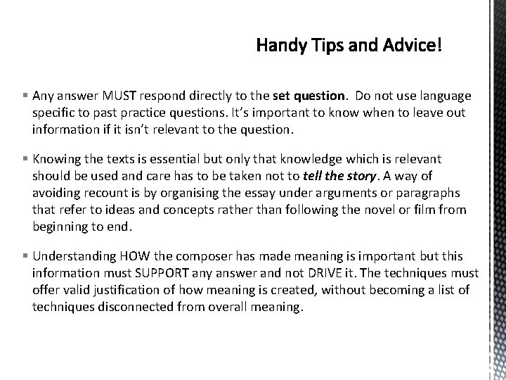 § Any answer MUST respond directly to the set question. Do not use language