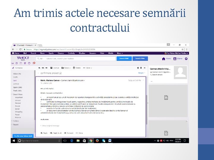 Am trimis actele necesare semnării contractului 