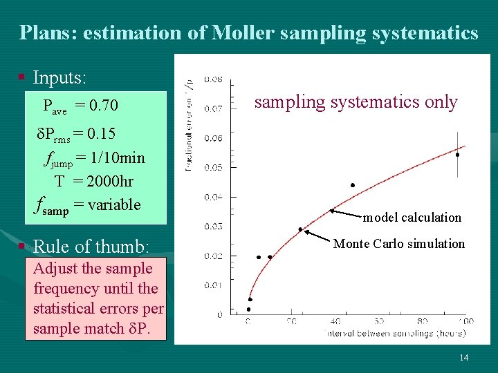 Plans: estimation of Moller sampling systematics § Inputs: Pave = 0. 70 d. Prms
