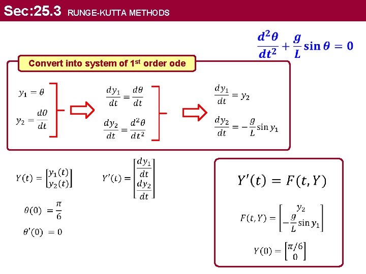 Sec: 25. 3 RUNGE-KUTTA METHODS Convert into system of 1 st order ode 