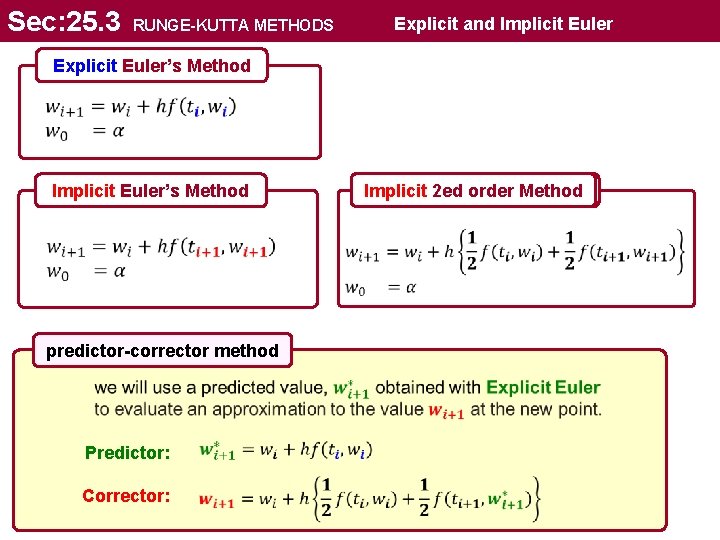 Sec: 25. 3 Implicit Euler Explicit and RUNGE-KUTTA METHODS Explicit Euler’s Method Implicit 2