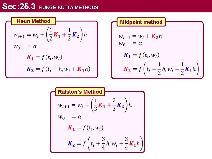 Sec: 25. 3 RUNGE-KUTTA METHODS Heun Method Midpoint method Ralston’s Method 