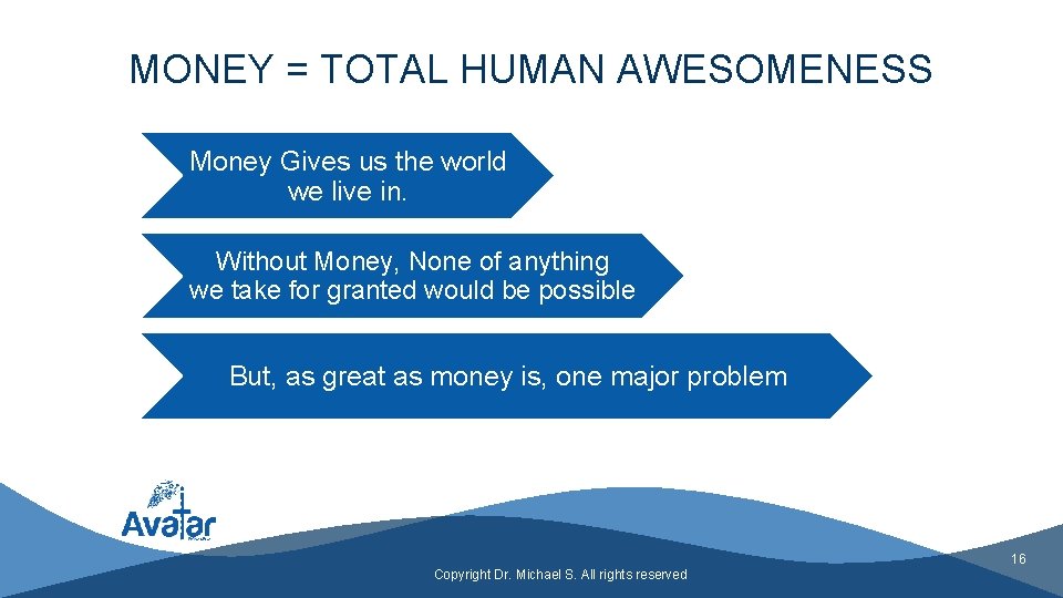 MONEY = TOTAL HUMAN AWESOMENESS Money Gives us the world we live in. Without