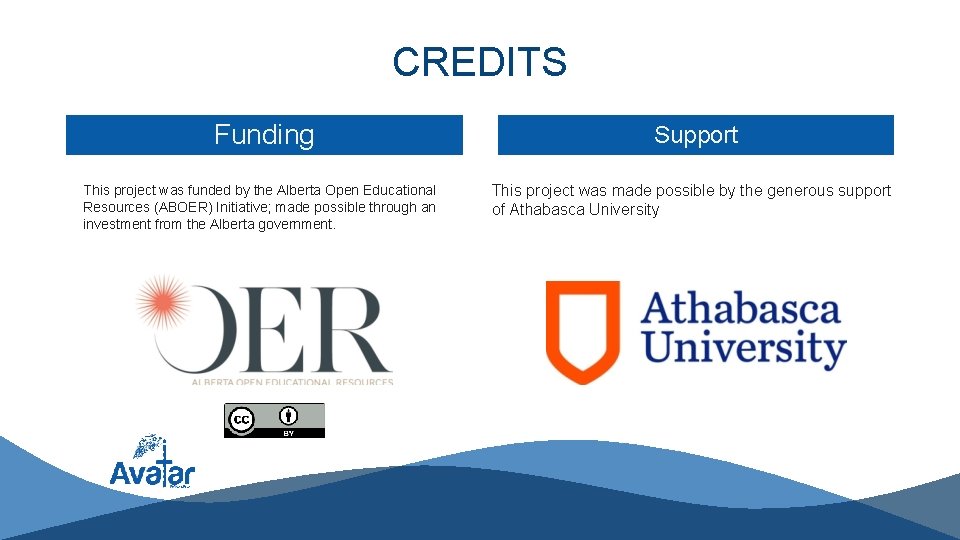 CREDITS Funding This project was funded by the Alberta Open Educational Resources (ABOER) Initiative;