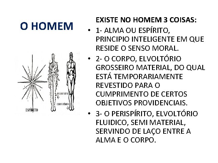 O HOMEM EXISTE NO HOMEM 3 COISAS: • 1 - ALMA OU ESPÍRITO, PRINCIPIO