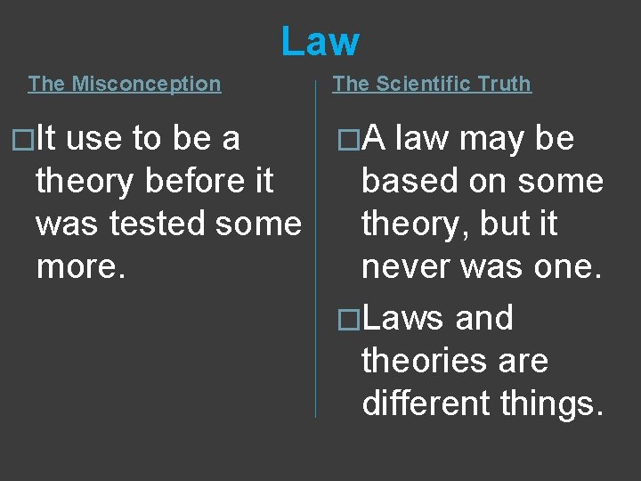 Law The Misconception �It The Scientific Truth use to be a �A law may