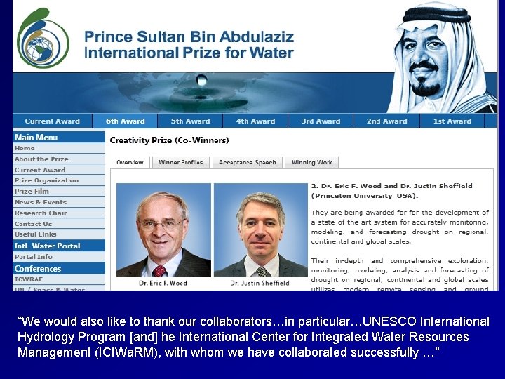 “We would also like to thank our collaborators…in particular…UNESCO International Hydrology Program [and] he