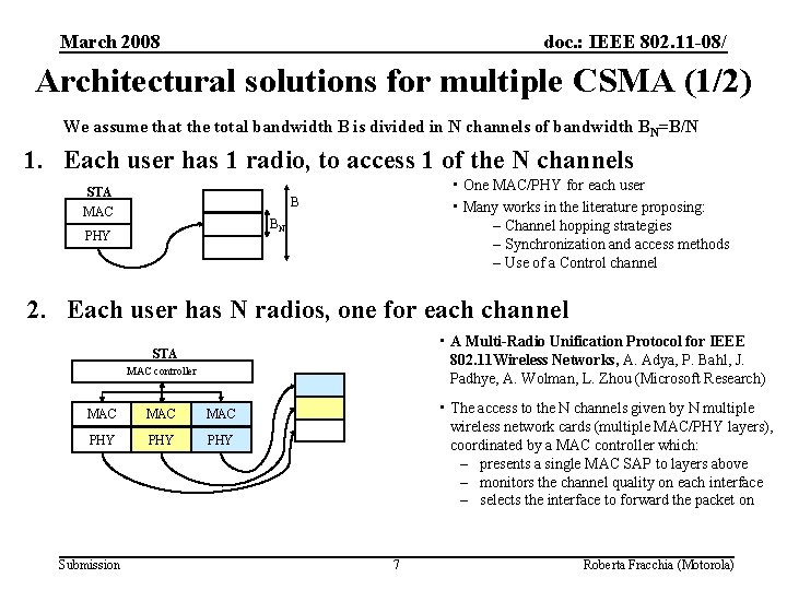 March 2008 doc. : IEEE 802. 11 -08/ Architectural solutions for multiple CSMA (1/2)