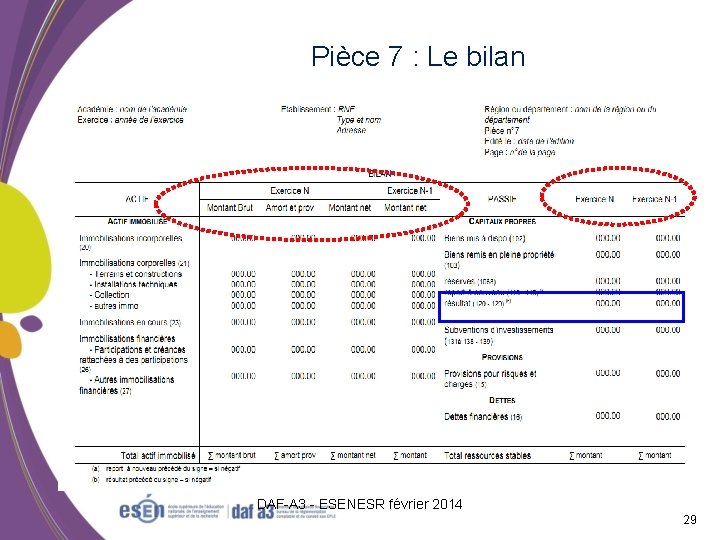 Pièce 7 : Le bilan DAF-A 3 - ESENESR février 2014 29 