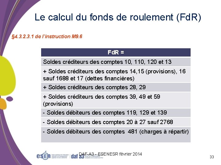 Le calcul du fonds de roulement (Fd. R) § 4. 3. 2. 3. 1