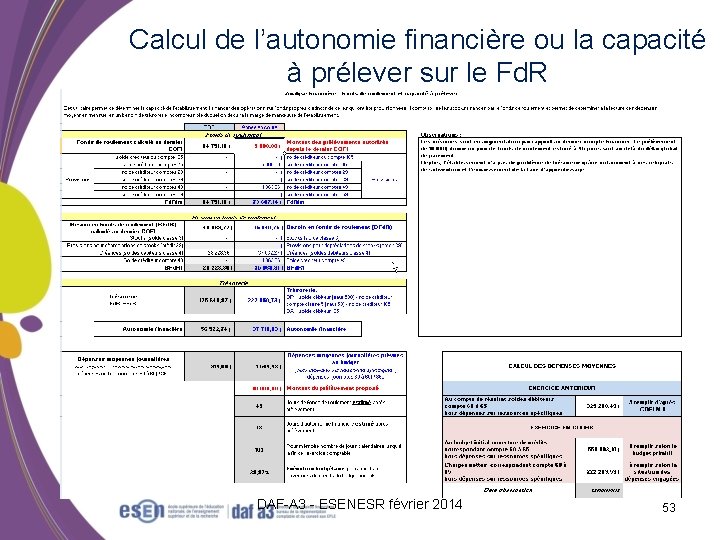 Calcul de l’autonomie financière ou la capacité à prélever sur le Fd. R DAF-A