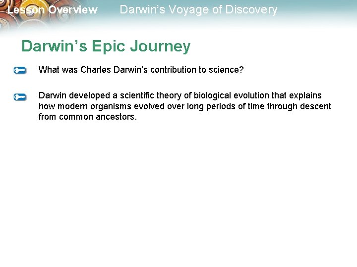 Lesson Overview Darwin’s Voyage of Discovery Darwin’s Epic Journey What was Charles Darwin’s contribution
