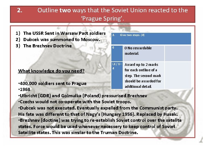 2. Outline two ways that the Soviet Union reacted to the ‘Prague Spring’. 1)