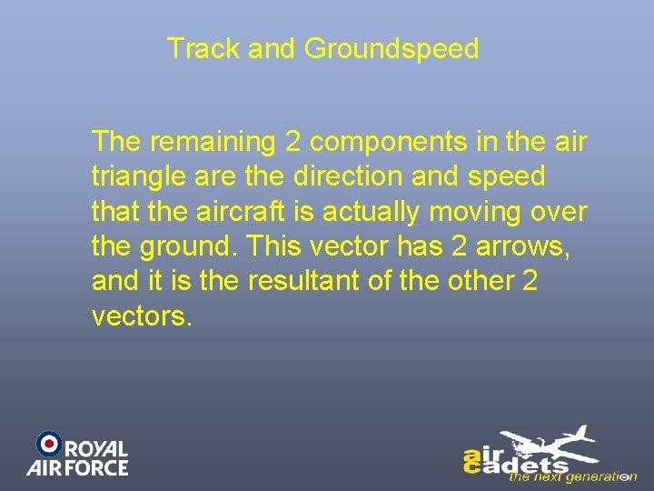 Track and Groundspeed The remaining 2 components in the air triangle are the direction