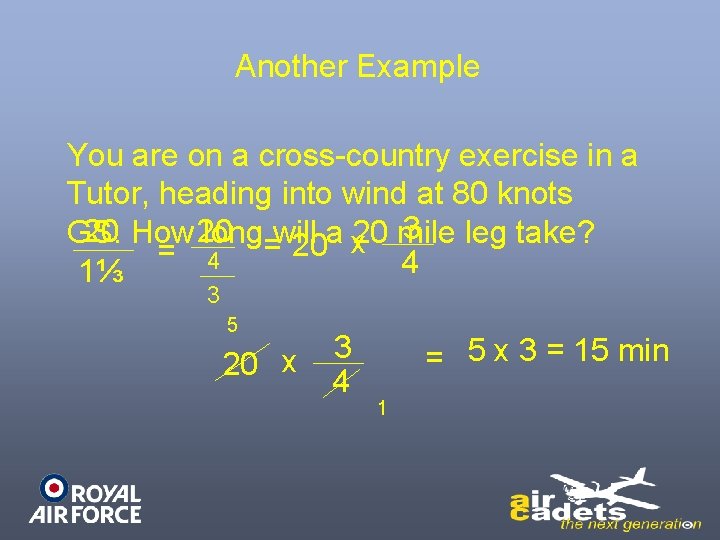 Another Example You are on a cross-country exercise in a Tutor, heading into wind