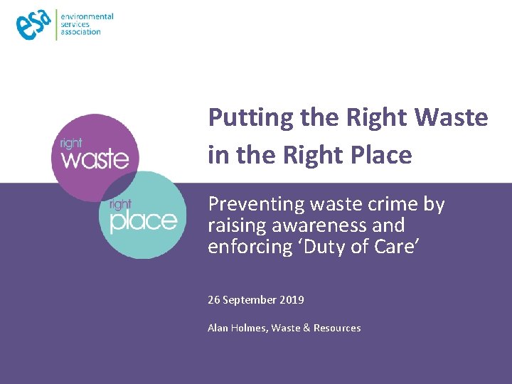 Putting the Right Waste in the Right Place Preventing waste crime by raising awareness