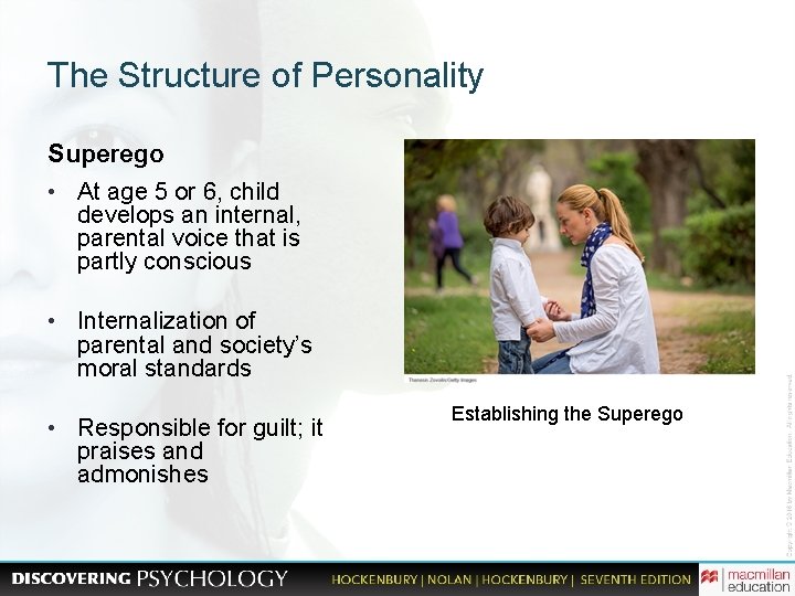 The Structure of Personality Superego • At age 5 or 6, child develops an