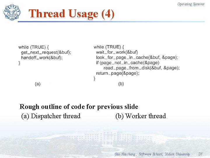 Operating Systems Thread Usage (4) Rough outline of code for previous slide (a) Dispatcher