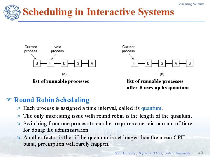 Scheduling in Interactive Systems list of runnable processes Operating Systems list of runnable processes