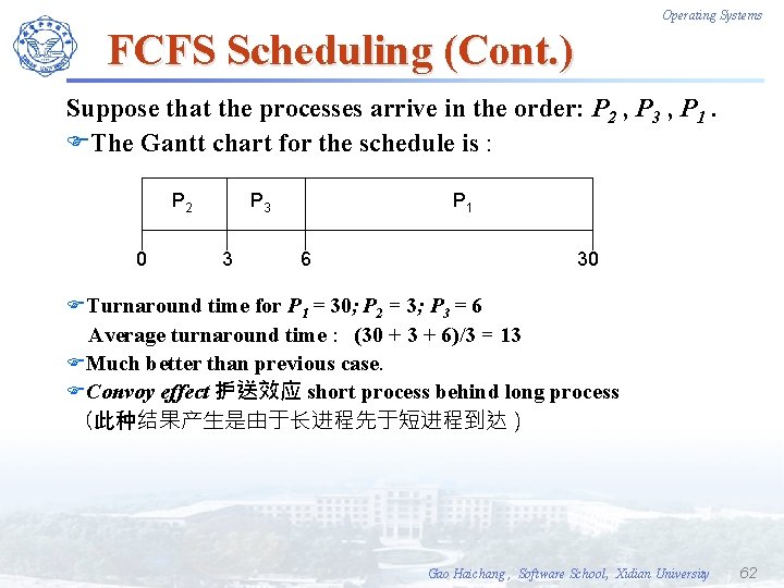 Operating Systems FCFS Scheduling (Cont. ) Suppose that the processes arrive in the order: