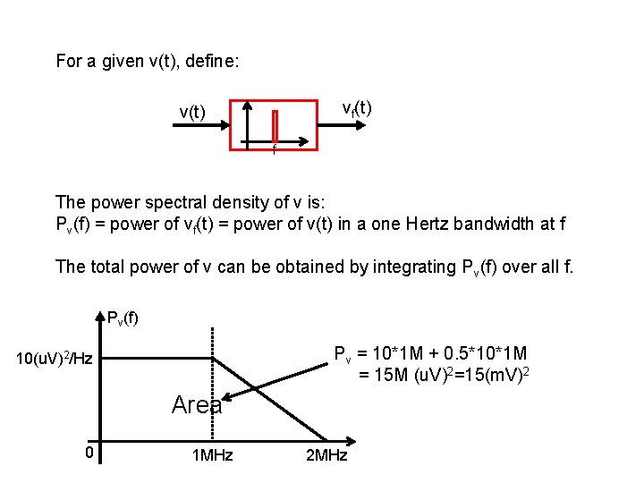For a given v(t), define: vf(t) v(t) f The power spectral density of v