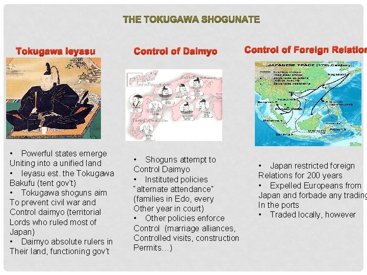 Tokugawa Ieyasu • Powerful states emerge Uniting into a unified land • Ieyasu est.