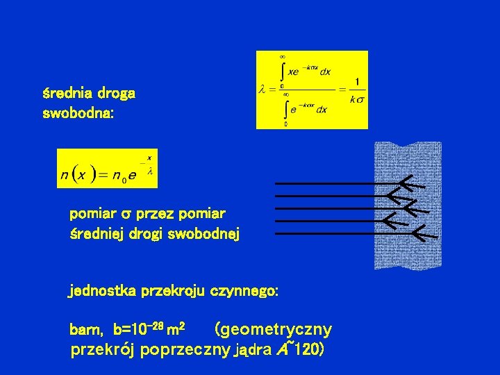 średnia droga swobodna: pomiar przez pomiar średniej drogi swobodnej jednostka przekroju czynnego: barn, b=10