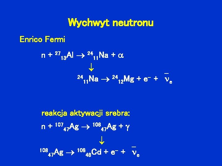 Wychwyt neutronu Enrico Fermi n+ 27 Al 13 24 Na 11 24 Na 11